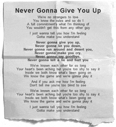 never gonna give you up essay copy and paste